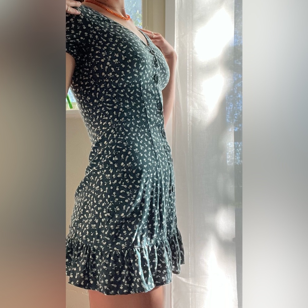 Green Button-Up Summer printed Mini-Dress🍃